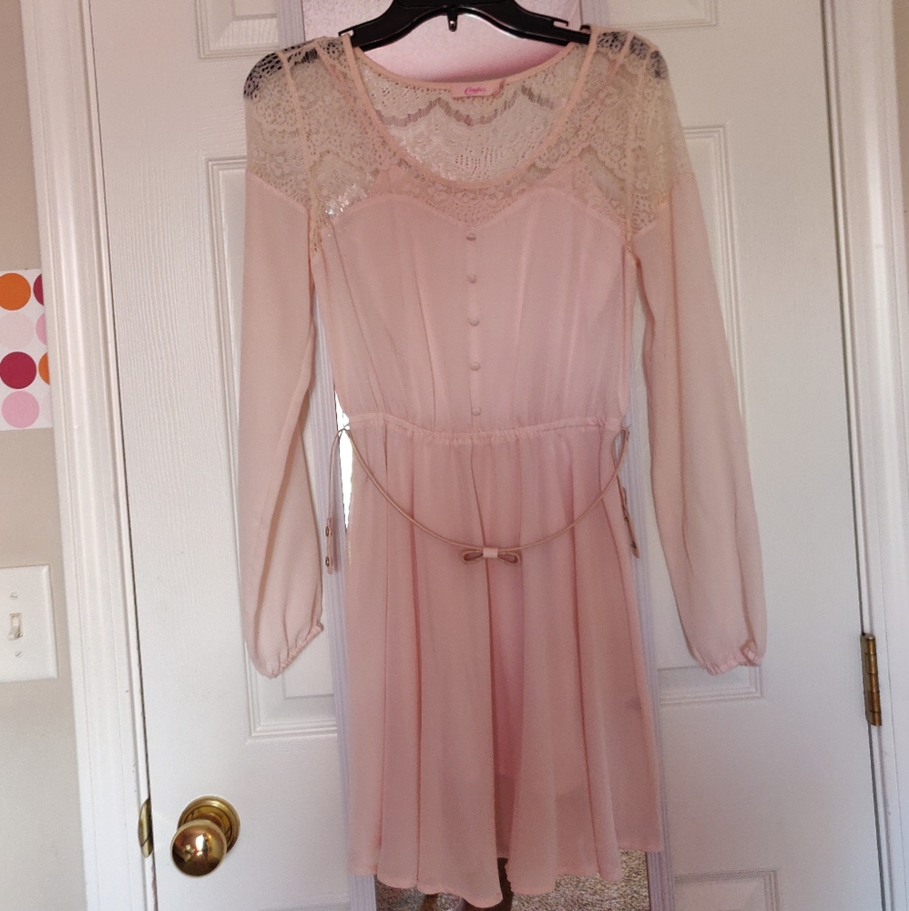 Pink Flowy Dress with Bow Belt